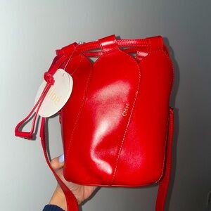 Chloe Tulip bucket bag leather red crossbody bag brand new with tags attached